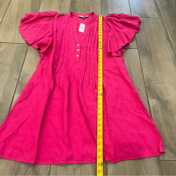 NWT Dark Pink Linen Blend Pleated Ruffle Swing Mini Dress Women’s Size M - Picture 4 of 8